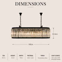Lustre suspendu ovale en cristal linéaire haute clarté avec chaîne réglable pour éclairage intérieur de salle à manger résidentielle de luxe