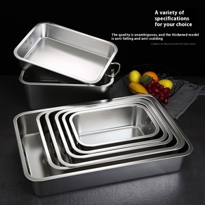 Plats de cuisson rectangulaires en acier inoxydable, grands, à fond <span class=keywords><strong>plat</strong></span>, boîtes de rangement alimentaire pour buffet - Product Image 2