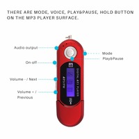 Lecteur MP3 à longue autonomie avec écran, 4 Go de mémoire, en plastique, avec affichage des paroles et écran inférieur à 2 pouces pour l'apprentissage musical