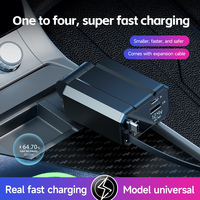 Chargeur de voiture USB rétractable 4 en 1 à charge rapide, adaptateur de type C, chargeur de téléphone portable USB pour voiture avec câbles, stable et sûr