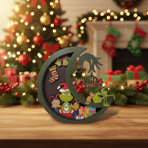 Décoration <span class=keywords><strong>de</strong></span> cheminée <span class=keywords><strong>de</strong></span> Noël en bois imprimée UV, motif lune et Grinchmas, personnages artisanaux sur pied - Product Image 1