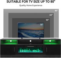 Centre de divertissement Black Kalsubo 70 pouces avec foyer électrique, support TV et prises électriques, éclairage LED pour téléviseur 80 pouces