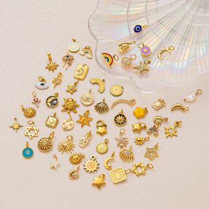 Pendentif vintage YIMEILI en acier inoxydable plaqué PVD or 18 carats, motif étoile, lune, <span class=keywords><strong>soleil</strong></span>, hexagramme, breloque DIY, résistant à l'eau et inaltérable - Product Image 5