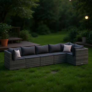 Ensemble de salon de jardin en rotin gris anthracite 6 places, mobilier de jardin extérieur résistant aux intempéries, design contemporain - Product Image 2