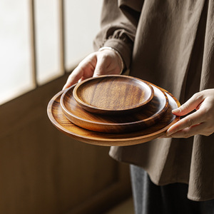 Walnut Wood Round Dry Brewing Tray Kung Fu <b>Tea</b> <b>Set</b> With Lid Household Solid Wood Teapot Stand Afternoon <b>Tea</b> Use - Product Image 2