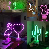 LED Groothandel Aangepaste Mini 3D Neon Tafellampje 3AA Batterij Glow Halloween Valentijnscadeau Decoratie USB Aangedreven