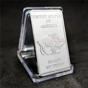 1Oz Koin Peringatan Persegi Logam Murni Bison Buffalo Perak Bullion Bar Menyesuaikan Bar Replika Berlapis Emas