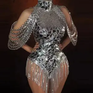 Argent paillettes Bling strass <span class=keywords><strong>justaucorps</strong></span> Sexy <span class=keywords><strong>danse</strong></span> body Costume anniversaire chanteur scène porter Performance salle de bal porter - Product Image 2