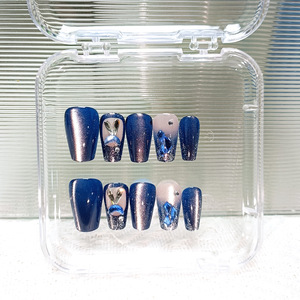 Uñas Postizas de Lujo con Diseño de Ojo de Gato y Pedrería, 10 Piezas, Puntas de Uñas en Forma de Corazón, Parches de Uñas Desmontables Hechos a Mano con Diseño de Luna Creciente 3D - Product Image 3