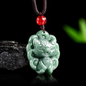 หยกธรรมชาติสีเขียวหยกจี้หยกจิ้งจอกเก้าหางดีไซน์ดั้งเดิมสไตล์จีนของขวัญพร้อมใบรับรอง DW43 - Product Image 3