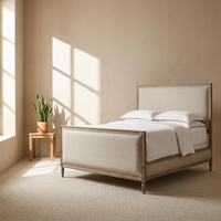 Lit plateforme king-size en bois massif capitonné, mobilier de chambre sur mesure