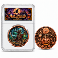 Pièce de monnaie de collection gothique en cuivre fin .999 de 1 oz, imprimée UV, motif Sorcière, Halloween, Lune, Balai, Citrouille, cadeau souvenir, vente en gros
