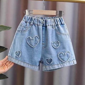 Nuovi <span class=keywords><strong>Shorts</strong></span> in Denim con Motivo a Cuore per Bambine, Estivi, Ecologici, con Vita Media Elasticizzata, Casual - Product Image 6