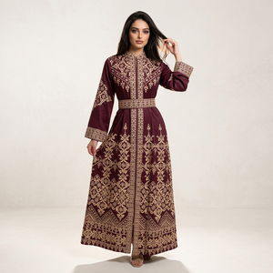 Maroon Printed Abaya for Women Front Zipper Occasion OEM - Product Image 1