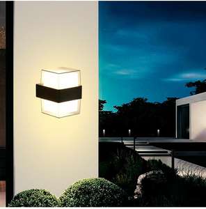 Applique murale moderne à LED pour l'extérieur, éclairage carré en PC, éclairage décoratif étanche pour jardin avec éclairage haut et bas en aluminium - Product Image 6
