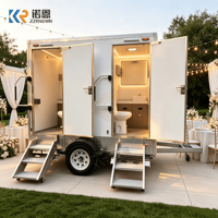 Caravane de camping écologique avec douche et toilettes, salle de bain extérieure à double porte, WC portable