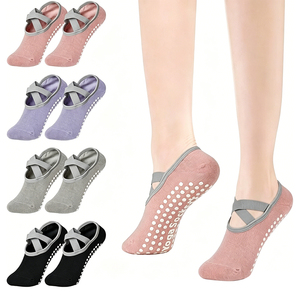 Calcetines de Yoga de Color Puro 100% Algodón con Suela Gruesa, Transpirables, Antideslizantes, con Puño y Logotipo 3D Personalizado, Calcetines de Fitness - Product Image 1