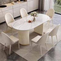 Ensemble de table et chaises de salle à manger ovales en marbre moderne de luxe, 4, 6 ou 8 places, blanc crème, meubles pour restaurant, salon, cuisine