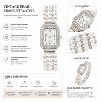 Montre-bracelet vintage en argent avec perles et strass, cadran rectangulaire, pour femme, élégante, mode, OEM ODM