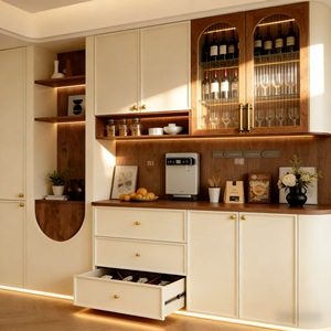 Mueble de pared moderno con panel de vidrio <span class=keywords><strong>crema</strong></span>, sistema de pared personalizado para muebles para el hogar, fabricante chino. - Product Image 1