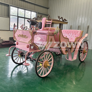 รถม้าชมวิวไฟฟ้าสีชมพูสไตล์ยุโรป ตกแต่งขอบสีทอง เบาะนุ่ม สำหรับงานแต่งงานและบริการขนส่ง - Product Image 3