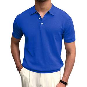 Camiseta ajustada de golf para Polo para hombre, camiseta informal de manga corta elástica de punto sólido con cuello bordado en la parte inferior con bandas - Product Image 3