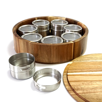 Nouvel arrivage Boîte d'organisation d'assaisonnement en acier inoxydable pour la cuisine 8 pièces Plateau à épices avec support en bambou