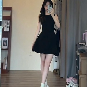 Black Strapless Fitted Waist Summer Dress For Women Casual Daily Wear Simple Solid Color Little Black Dress Short Skirt - Product Image 2