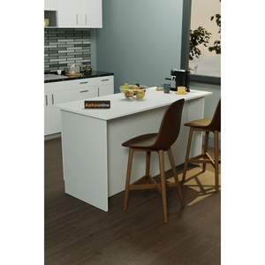 Chariot de cuisine moderne et minimaliste Vera 160 cm blanc avec armoire de rangement à 4 portes et table de bar, îlot de cuisine contemporain - Product Image 5
