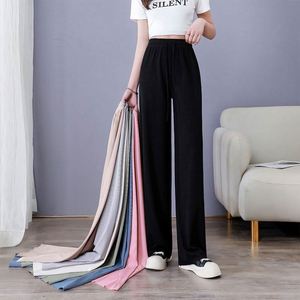 Ice Silk Printed Polyester Fiber Knitted Wide-Leg Pants Women Summer Thin Pleat Loose Straight Drawstring <b>Long</b> Anti-Wrinkle - Product Image 3