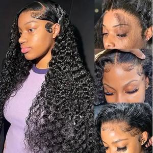 Krullend 250% HD <span class=keywords><strong>Deep</strong></span> <span class=keywords><strong>Wave</strong></span> 13X4 HD kantfront pruik van echt haar, transparant 13X6 360 full lace frontal pruik voor zwarte vrouwen, Braziliaans haar - Product Image 1