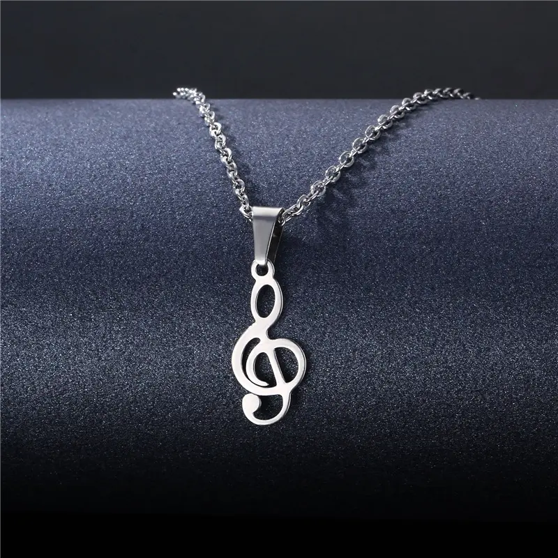 Hollow Musical Note Pendant Necklace Stainless Steel Women Men Cool Punk Hip Hop Necklaces Party Jewelry Gift