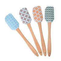 Spatule en silicone de qualité alimentaire avec manche en bois, motif géométrique, pour la pâtisserie, le mélange et le décapage des gâteaux, outil de cuisine antiadhésif