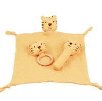 Couverture de sécurité en mousseline biologique pour bébé, avec peluche lapin et hochet, jouet de sommeil