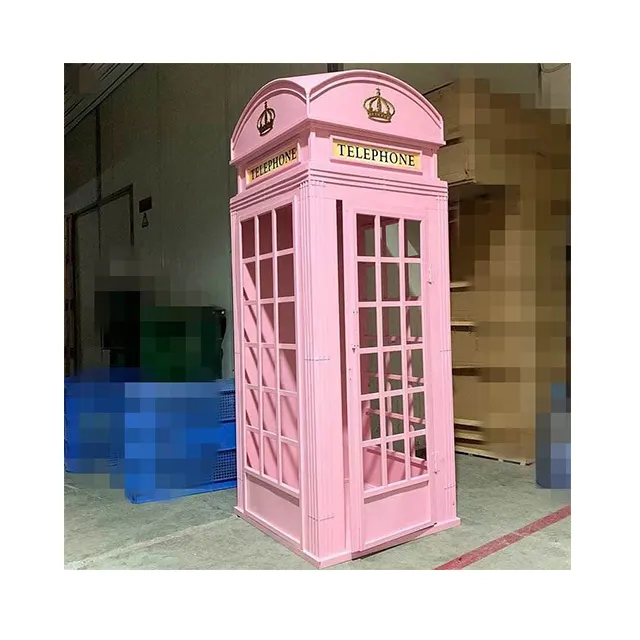 結婚式のロンドン電話ブースピンクの電話ブースのための屋外アート装飾ピンクの電話ブース写真撮影小道具