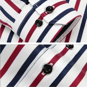 Color personalizado rojo <span class=keywords><strong>azul</strong></span> <span class=keywords><strong>marino</strong></span> amarillo verano marca Casual Slim Fit hombre vertical rayas <span class=keywords><strong>camisa</strong></span> hombres no hierro diseño - Product Image 2