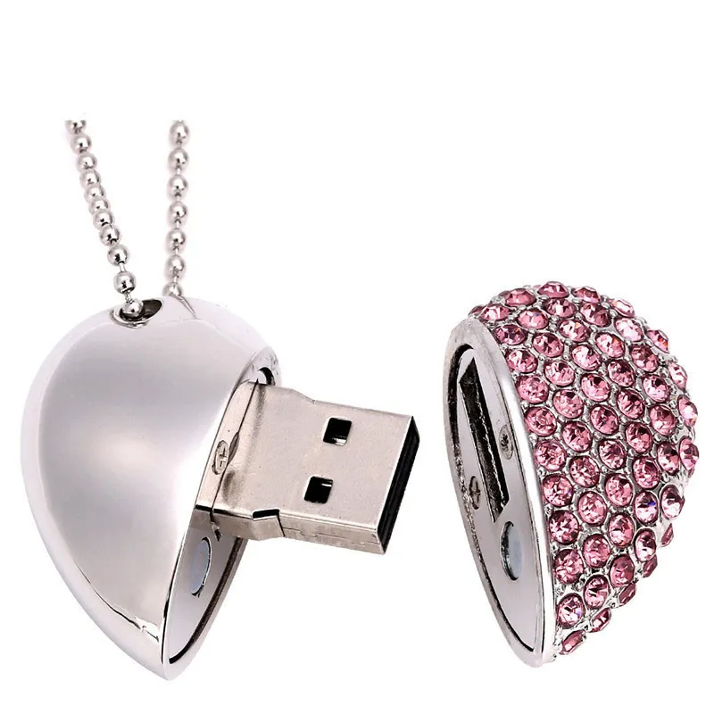 Хит продаж, флэш-накопитель USB 2,0 в форме сердца с кристаллами, внешний накопитель USB 2,0, 32 ГБ, внешний накопитель USB