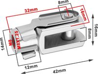 M8x1.25 Filetage 42mm Longueur Acier Zingué Air Cylindre Tige Chape Fourche Extrémité Joug Joint Ressort Goupille Pièces De Machines Agricoles