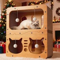 Maison à gratter pour chat en carton ondulé avec coussin - Surface à gratter réversible pour le divertissement des chats d'intérieur