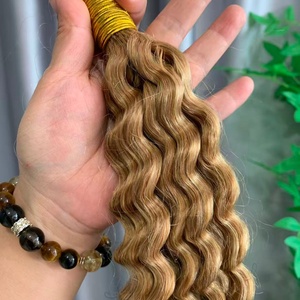 CF357 # 27 mèches de tresses pré-bouclées au crochet style bohème, ondulées, de 8 mm, <span class=keywords><strong>avec</strong></span> cheveux humains, extensions de cheveux à tresser, cheveux vietnamiens en vrac - Product Image 5