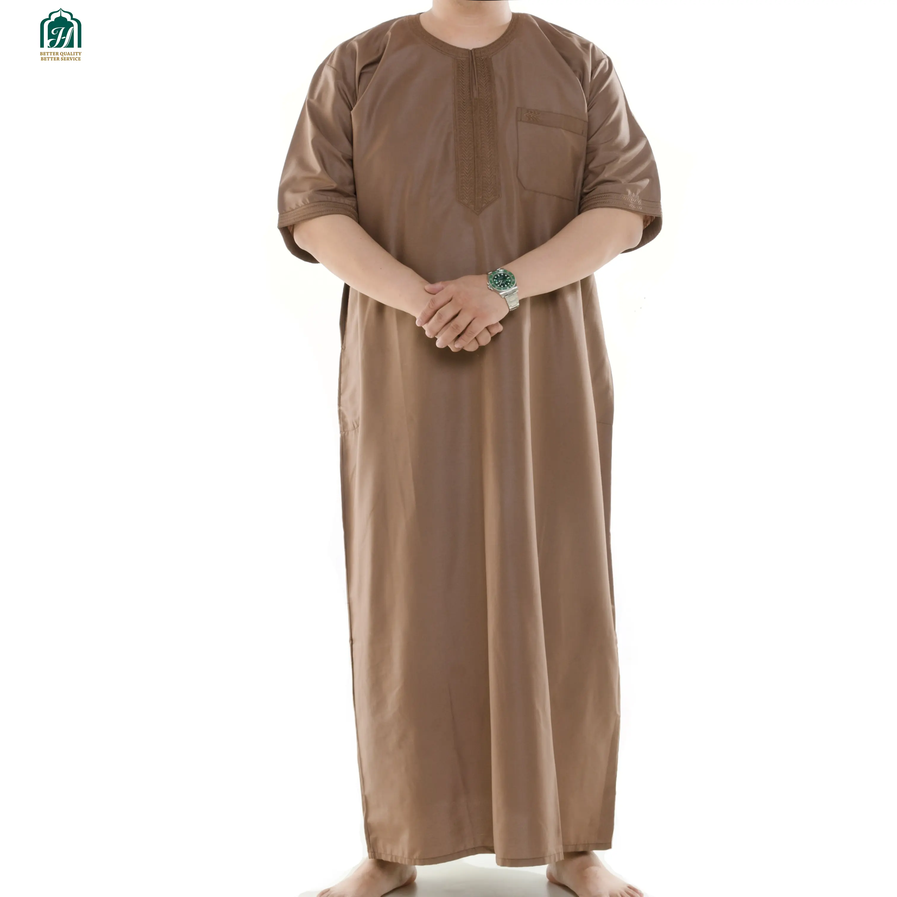 Gamis Pria Desain Klasik Terbaru Putih. Thobe 9005 Kuwii Musim Gugur Desain Baru Jubah Muslim Bordir Pria