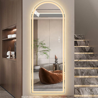 Miroir Mural de Habillage Plein Corps sans Cadre Design Moderne, Miroir de Salle de Bain Arc, Miroir de Salon Pleine Longueur avec LED et Lumière