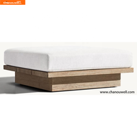 Ottoman d'extérieur moderne en teck, bois dur, huile naturelle, défense supérieure contre les intempéries, pour patio et jardin