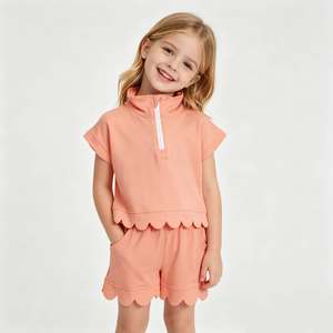 En stock: Conjunto de ropa de algodón de color liso con cremallera y volantes para niñas, ideal para el verano. Venta al por mayor de conjuntos de moda para bebés y ropa a juego para hermanas. - Product Image 6