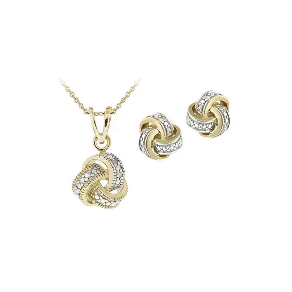 Conjunto de joyería Popular para mujer, 18 k, oro plateado, nudo de amor celta, 1/10 ct, conjunto de collar de Triquetra de Diamante Real