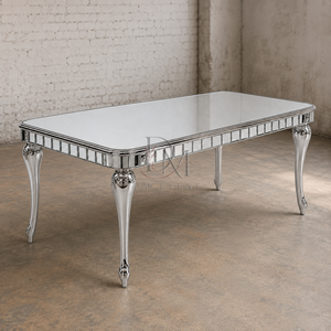 Elegante Mesa de Banquete Rectangular con Cubierta de Espejo de Acero Inoxidable Plateado y Patas Curvas para Bodas y Eventos, Venta al Por Mayor - Product Image 5