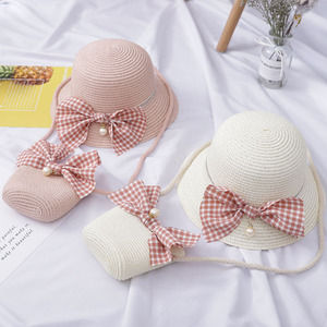 2pcs Set <b>Holiday</b> Kids Baby Girls Bow Sun <b>Hat</b> Summer Princess Cute Cartoon Straw <b>Hat</b> with Handbags - Product Image 4