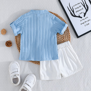 Vêtements pour garçons en bas âge en gros, chemises boutonnées + ensembles de shorts, tenues de plage 2 pièces pour garçons avec poches, vêtements pour enfants - Product Image 2