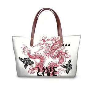 cactus meal unusual dog Dragon Print shoulder handbags for Women