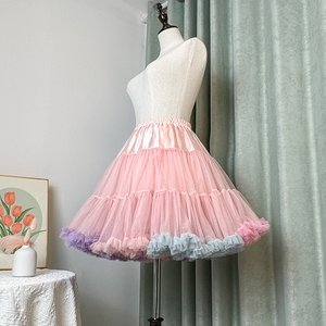 Falda de enagua de tul rosa para mujer, minifalda holgada de Tweed extremo con superposición de tul corto - Product Image 1